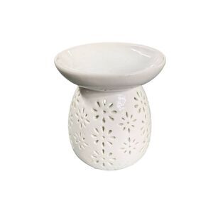 White Daisy Design Ceramic Tealight Candle Tray Aroma Essential Oil Burner Lamp